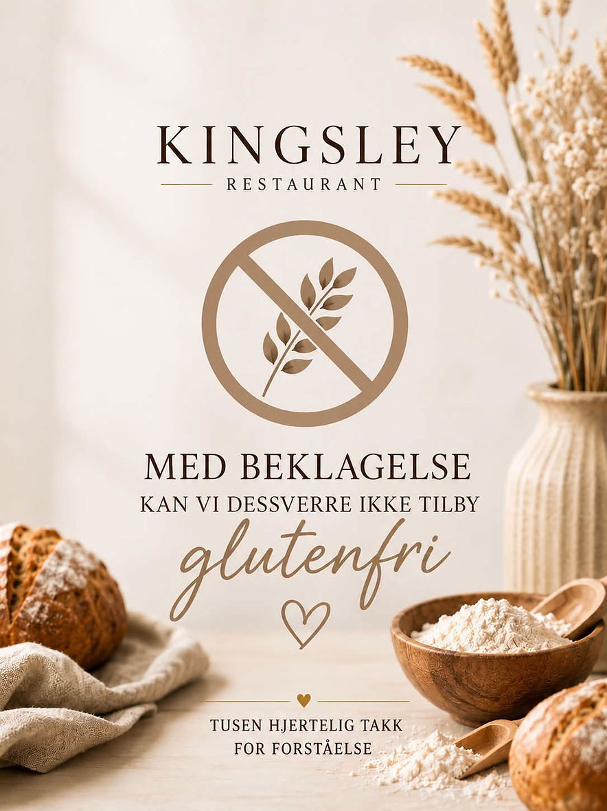 Kingsley — melding til gjestene om glutenfrie alternativer